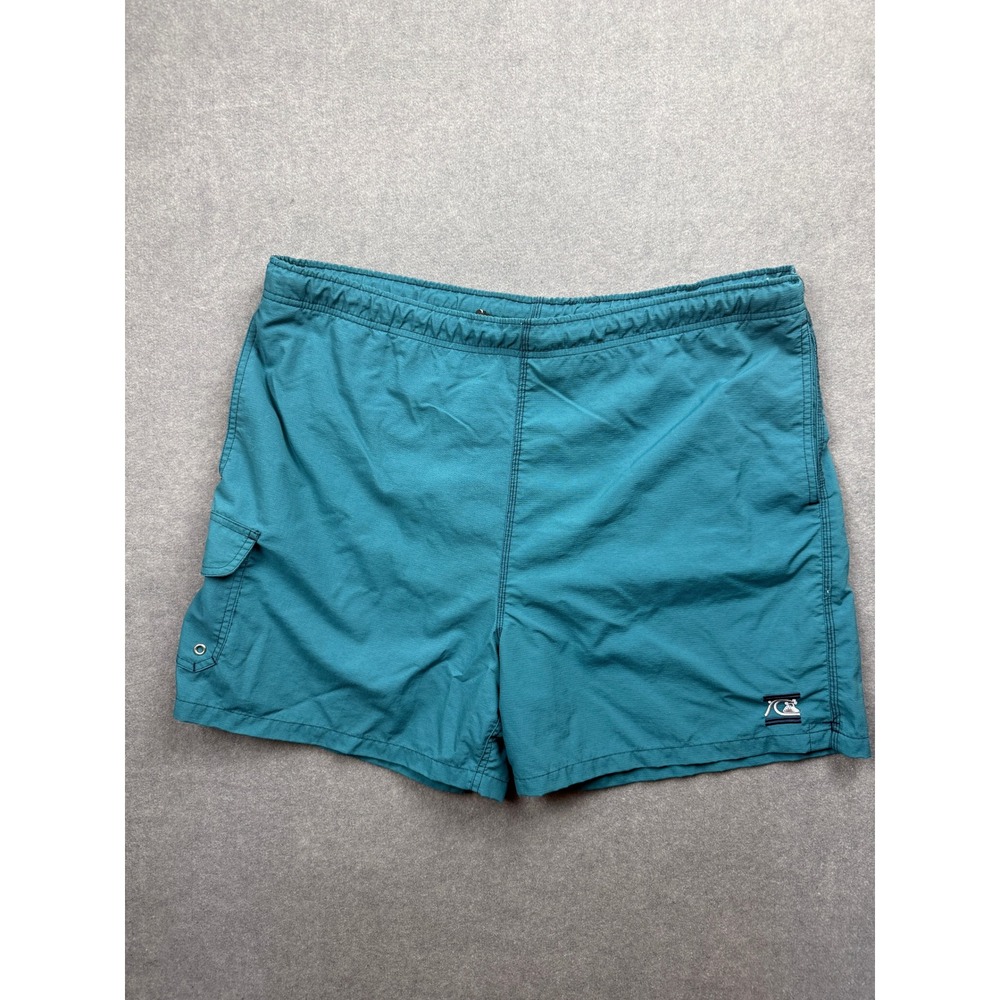 VTG Quiksilver Silver Edition Board Shorts Mens L Teal Ripstop‎ Swim Trunks 90s